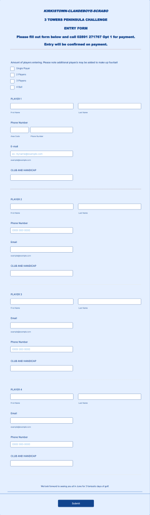 Peninsula Golf Tournament Entry Form Template