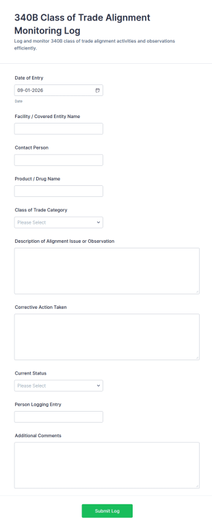340B Class Of Trade Alignment Monitoring Log Form Template