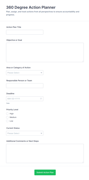 360 Degree Action Planner Form Template