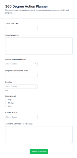 360 Degree Action Planner Form Template