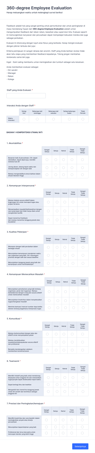 360 Degree Employee Evaluation Form Template