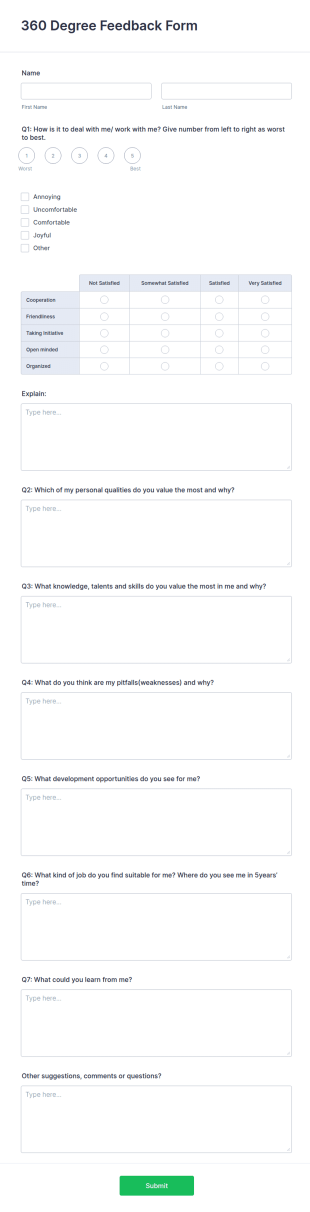 360 Degree Feedback Form Template