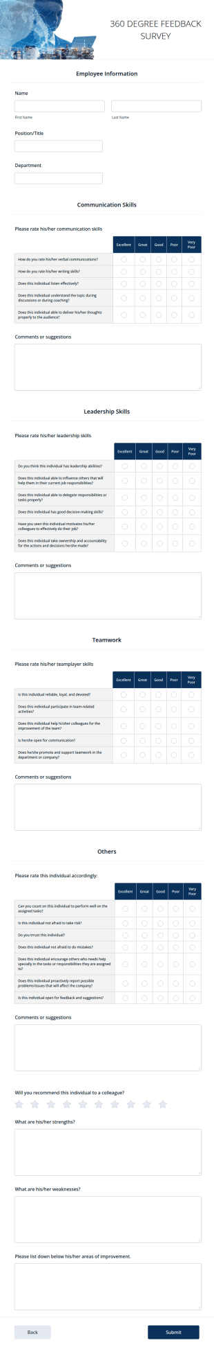 360 Degree Feedback Survey Form Template
