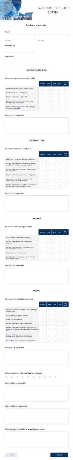 360 Degree Feedback Survey Form Template