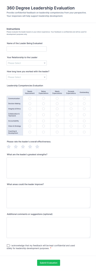 360 Degree Leadership Evaluation Form Template