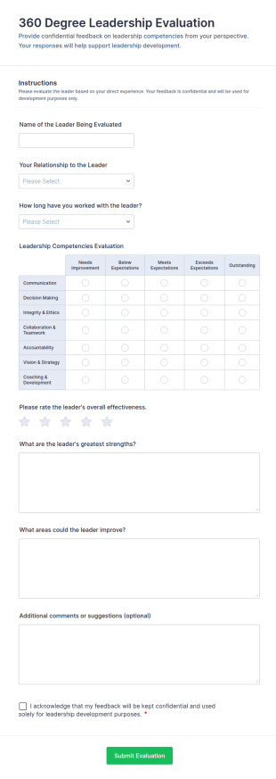 360 Degree Leadership Evaluation Form Template