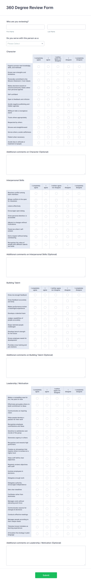 360 Degree Review Form Template