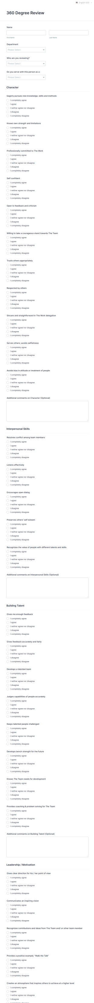 360 Degree Employee Evaluation Form Template