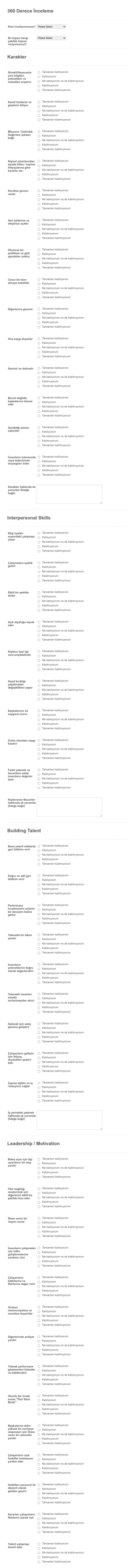 360 Derece Performans Değerlendirme Form Template