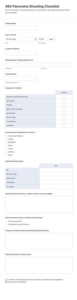 360 Panorama Shooting Checklist Form Template