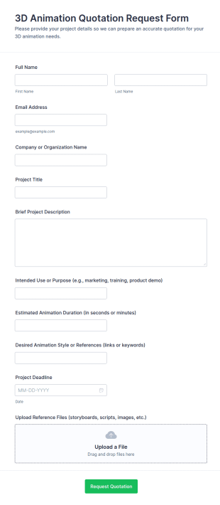 3D Animation Quotation Request Form Template