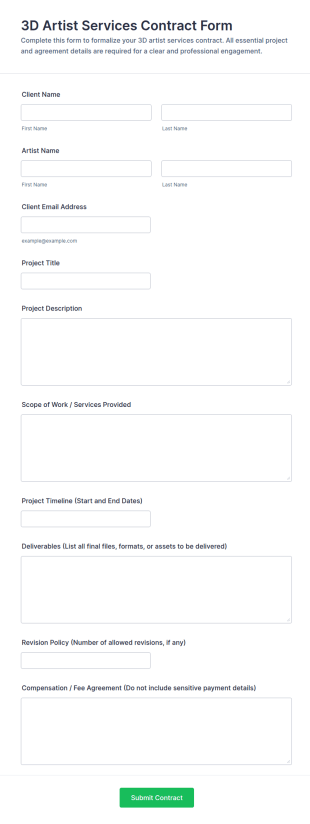 3D Artist Services Contract Form Template