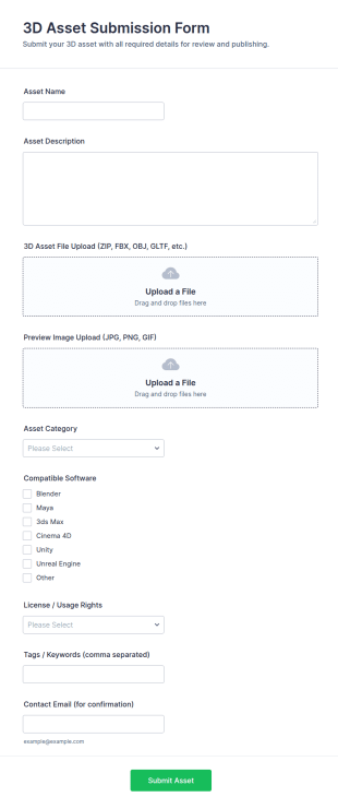 3D Asset Submission Form Template