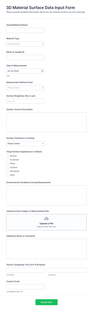 3D Material Surface Data Input Form Template