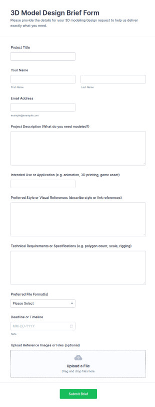 3D Model Design Brief Form Template