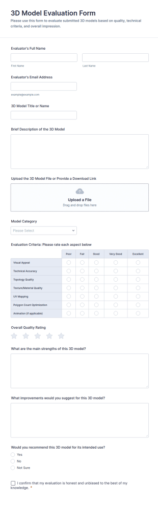 3D Model Evaluation Form Template