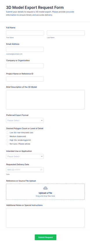 3D Model Export Request Form Template