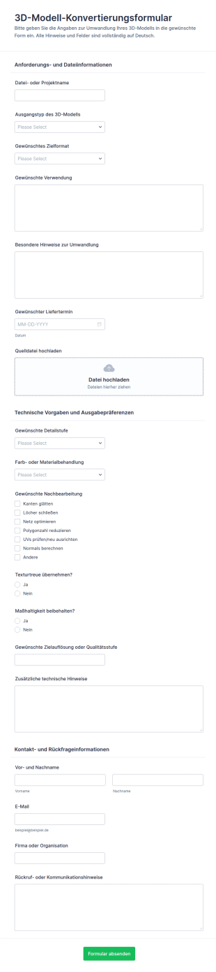 3D Modell Konvertierung Form