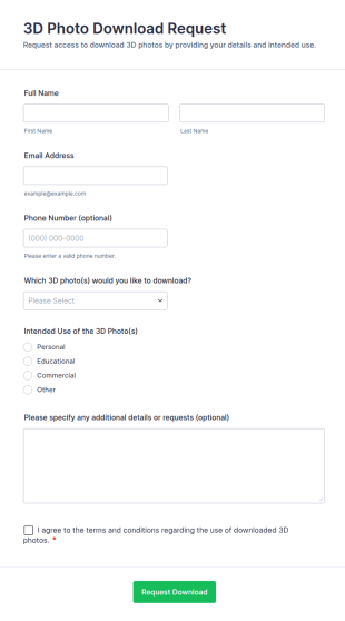 3D Photo Download Request Form Template