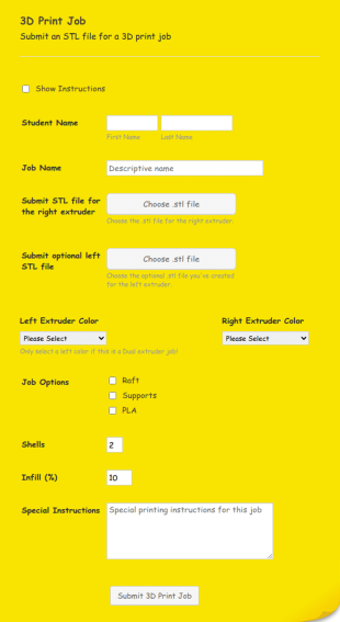 3D Print Job Submission Form Template