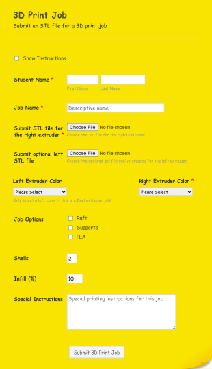 3D Print Job Submission Form Template