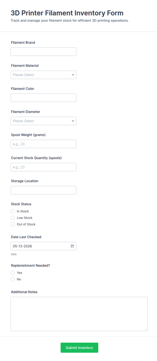 3D Printer Filament Inventory Form Template