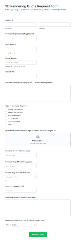 3D Rendering Quote Request Form Template