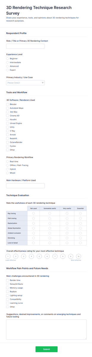3D Rendering Technique Research Survey Form Template