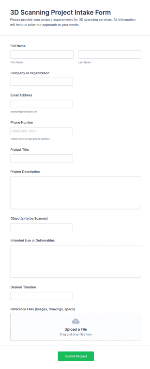 3D Scanning Project Intake Form Template