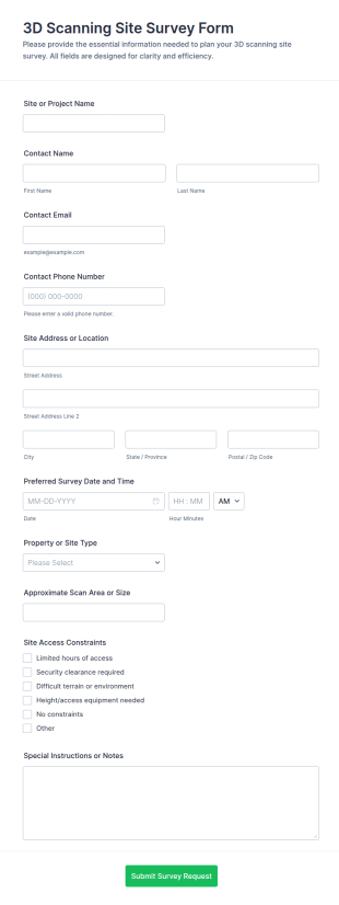 3D Scanning Site Survey Form Template