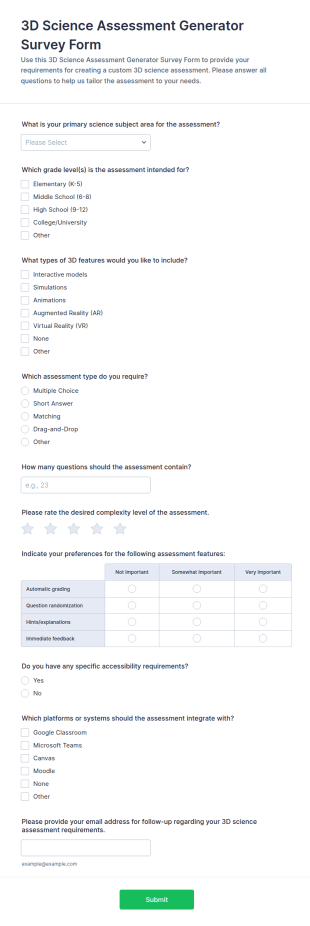 3D Science Assessment Generator Survey Form Template