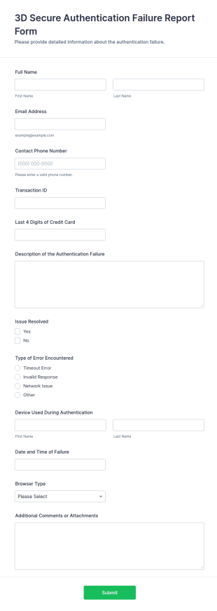 3D Secure Authentication Failure Report Form Template
