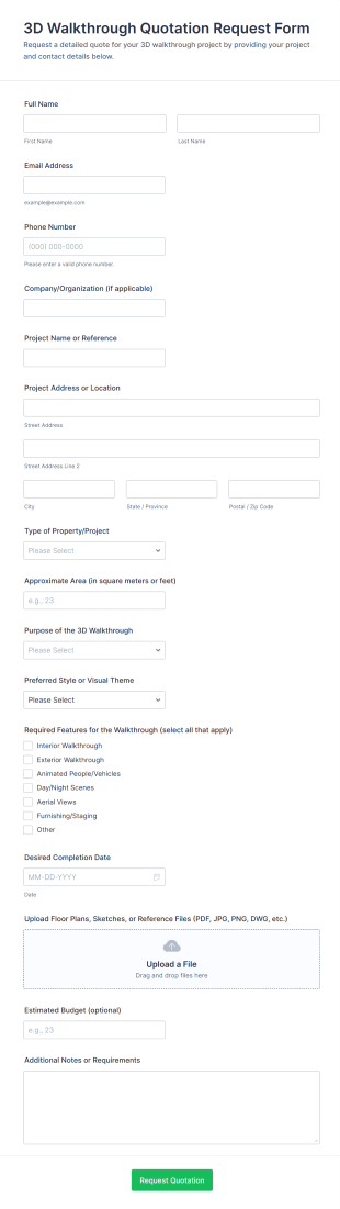 3D Walkthrough Quotation Request Form Template