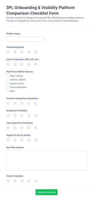 3PL Onboarding & Visibility Platform Comparison Checklist Form Template