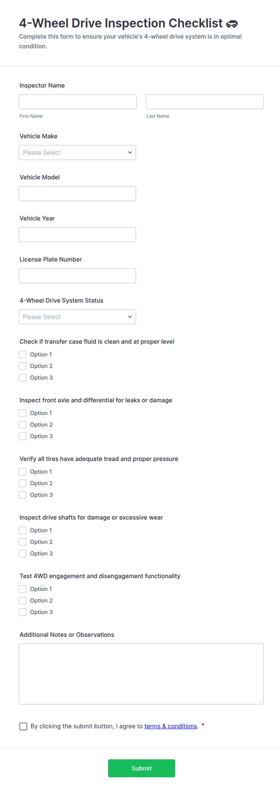 4-Wheel Drive Inspection Checklist 🚙 Form Template | Jotform
