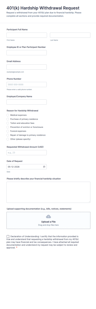 401(k) Hardship Withdrawal Request Form Template