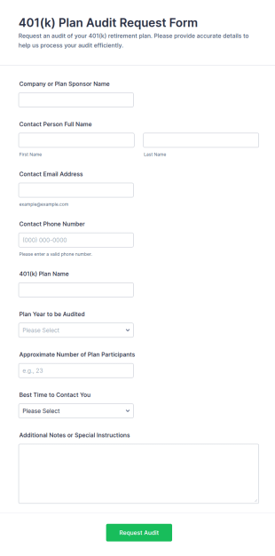 401(k) Plan Audit Request Form Template