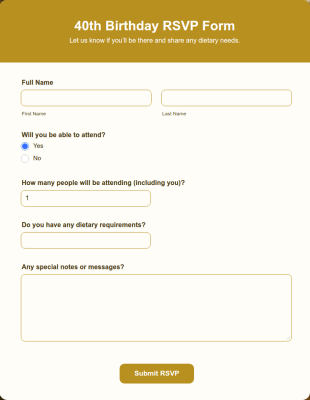 40th Birthday RSVP Form Template
