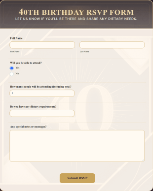 40th Birthday RSVP Form Template