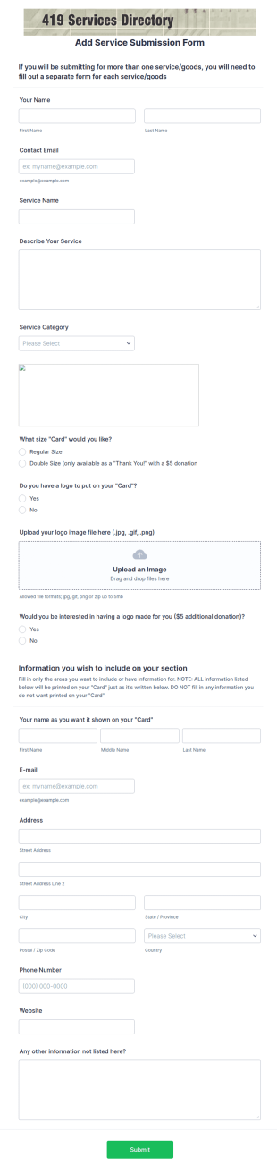 Services Directory Submission Form Template