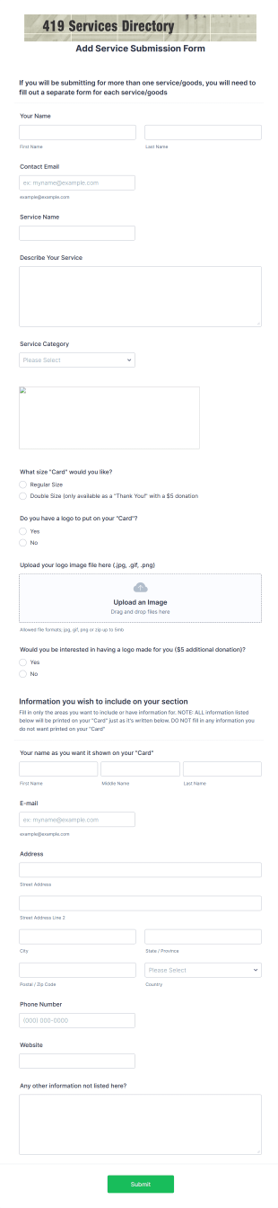 Services Directory Submission Form Template
