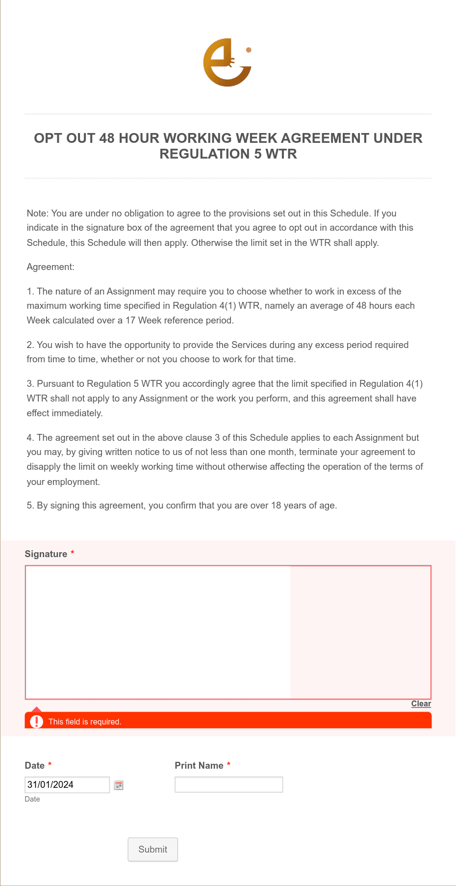 48 Hour Opt Out Agreement Form Template Jotform 2492