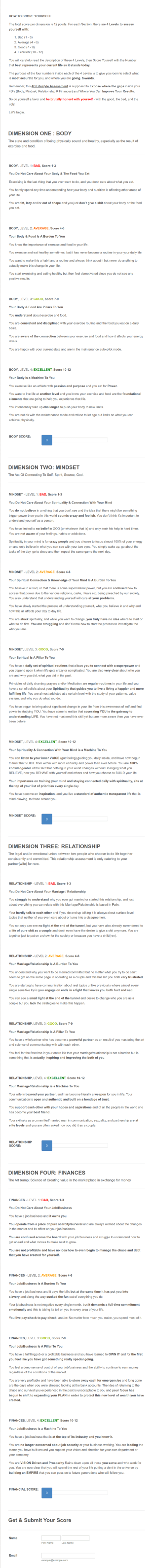 4D Lifestyle Assessment Form Template