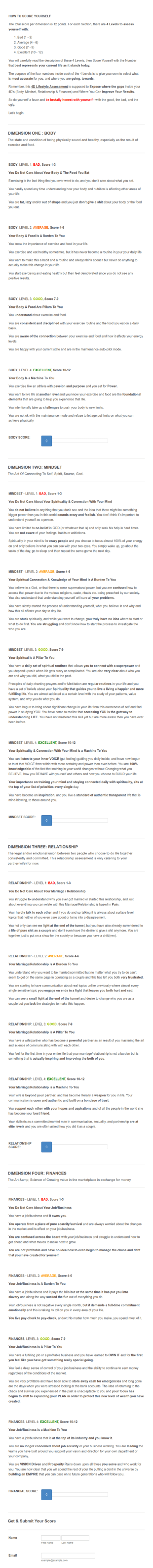 4D Lifestyle Assessment Form Template
