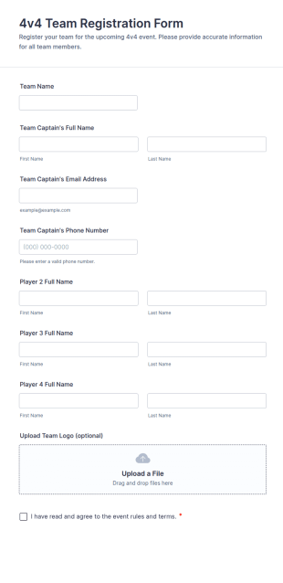 4v4 Team Registration Form Template