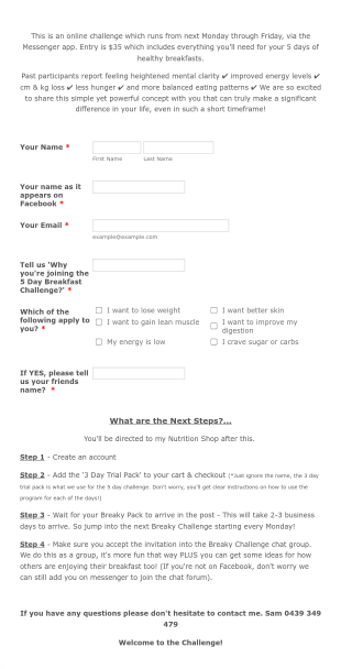 The 5 Day Healthy Breakfast Challenge Form Template