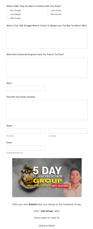 5 Day Fat Burning Challenge Form Template