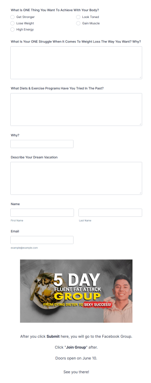 5 Day Fat Burning Challenge Form Template