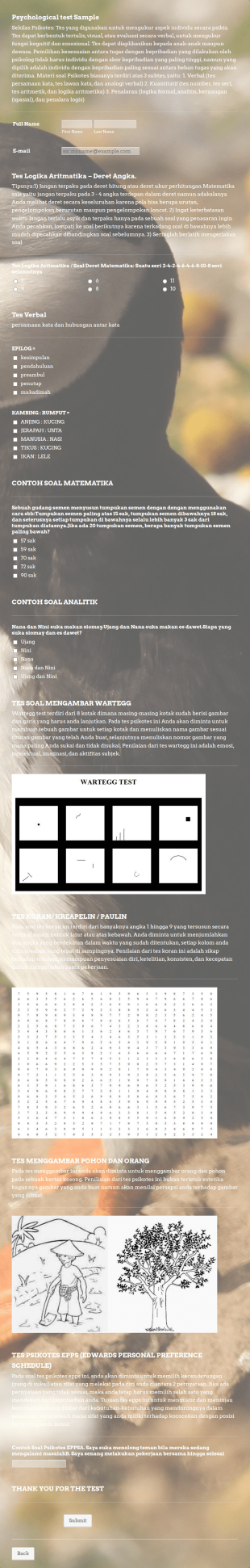 Psycho Test Form