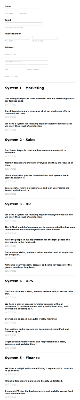 5 Systems Scoreboard Form Template